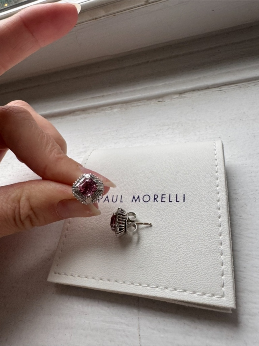 Paul Morelli Pink Spinel and Diamond Stud Earrings in 18K White Gold - Picture 4 of 5